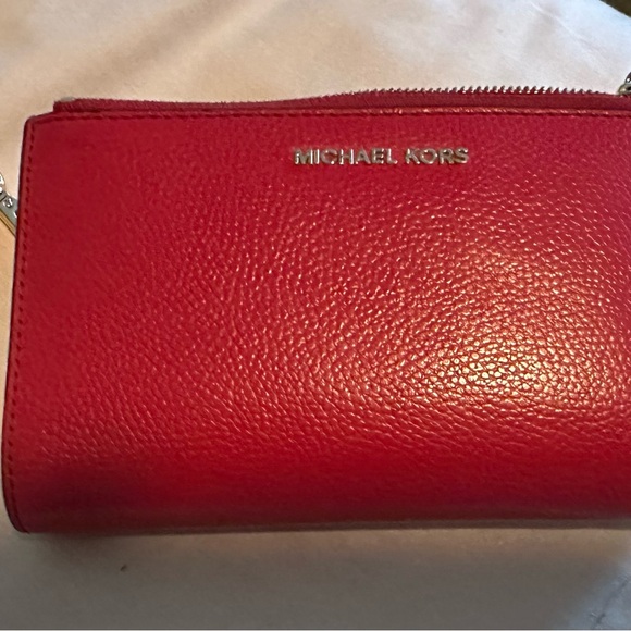 Michael Kors Handbags - Like New Michael Kors Jet Set Double Zip pebble Leather Wristlet in Red Chili